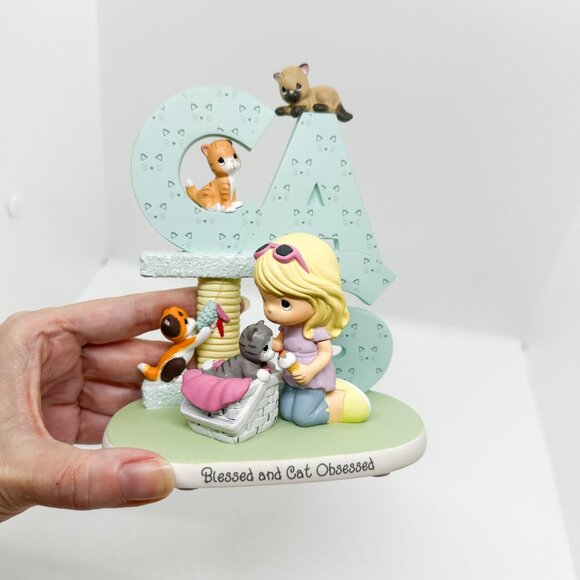 SOLD NIB Hamilton Collection Precious Moments Cat Obsessed Ceramic Figurine - Picture 3 of 7